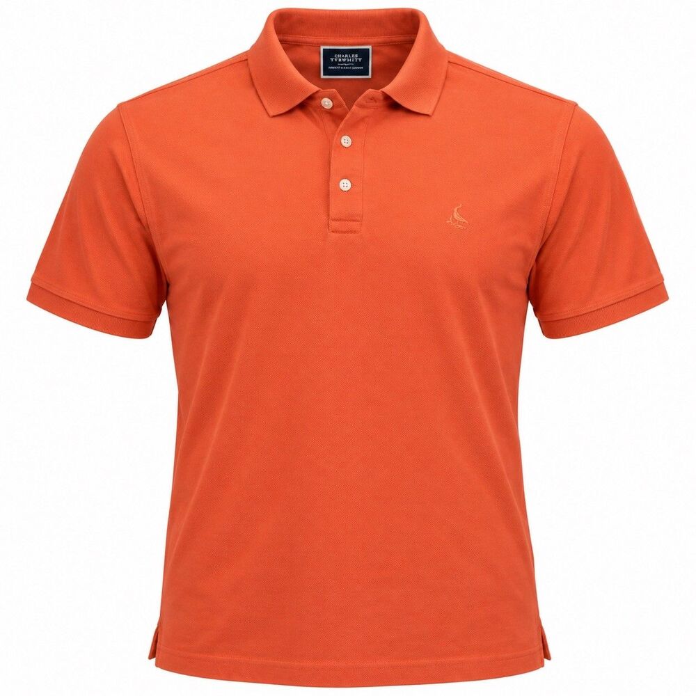 Charles Tyrwhitt Polo Shirt 3XL Orange Cotton Pique Short Sleeve London